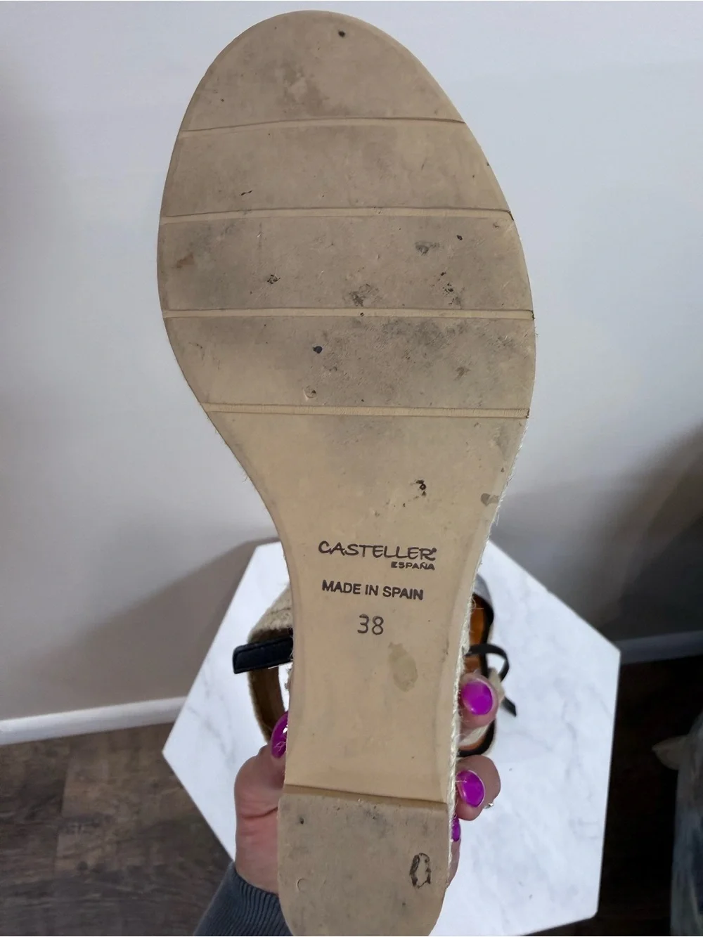 🔥Casteller Black and Silver Espadrille Wedge Sandals Size 38 EC🔥